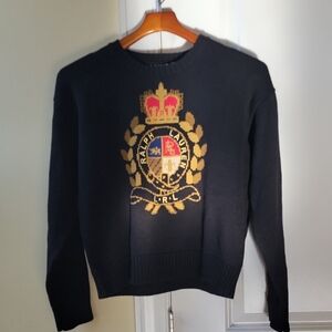 NWT Ralph Lauren black label intarsia crest sweater in black size L